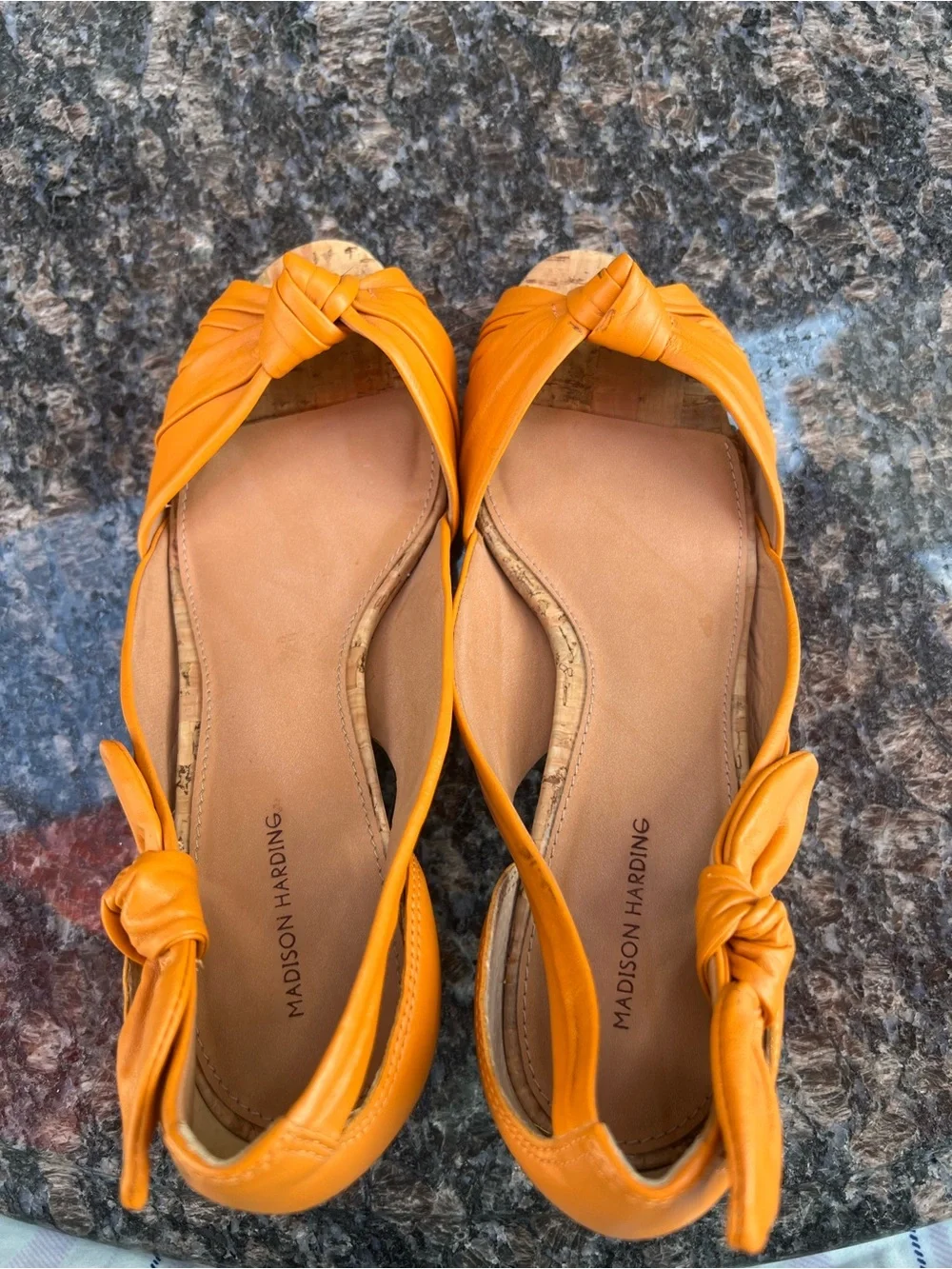 Madison Harding Cute Kitten Heels Orange Leather&Cork Sandals W Size 7M